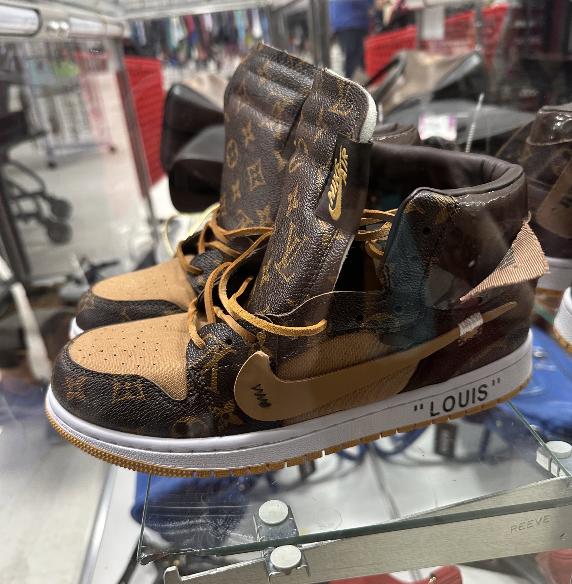 TBlake on X: Anyone want to guess the price of these replica Louis Vuitton  Nike/Jordan jawns at the local thrift?  / X