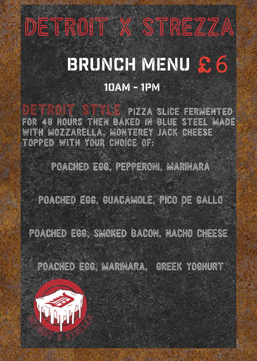 Heading to the Notts County game on Sunday 7th May? 

We’re going to be offering a delicious brunch menu by Detroit X Strezza from 10am - 1pm Sunday 7th May! 

No bookings required, first come, first served. 

#NottsCounty #FootBall #Nottingham #NottsFootball #Footie #GameDay