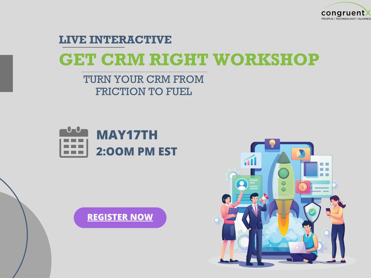 congruent_x's tweet photo. Join industry experts JC Quintana and Chuck Ingram for a live interactive workshop that will help you turn your CRM from friction to fuel. 
Sign up now👉https://t.co/EmcJfmUKX0
Assess your CRM maturity here 👉https://t.co/ggfUHCQt2g

#congruentX #getcrmright #CRM #CRMWorkshop https://t.co/MT97T0pym5