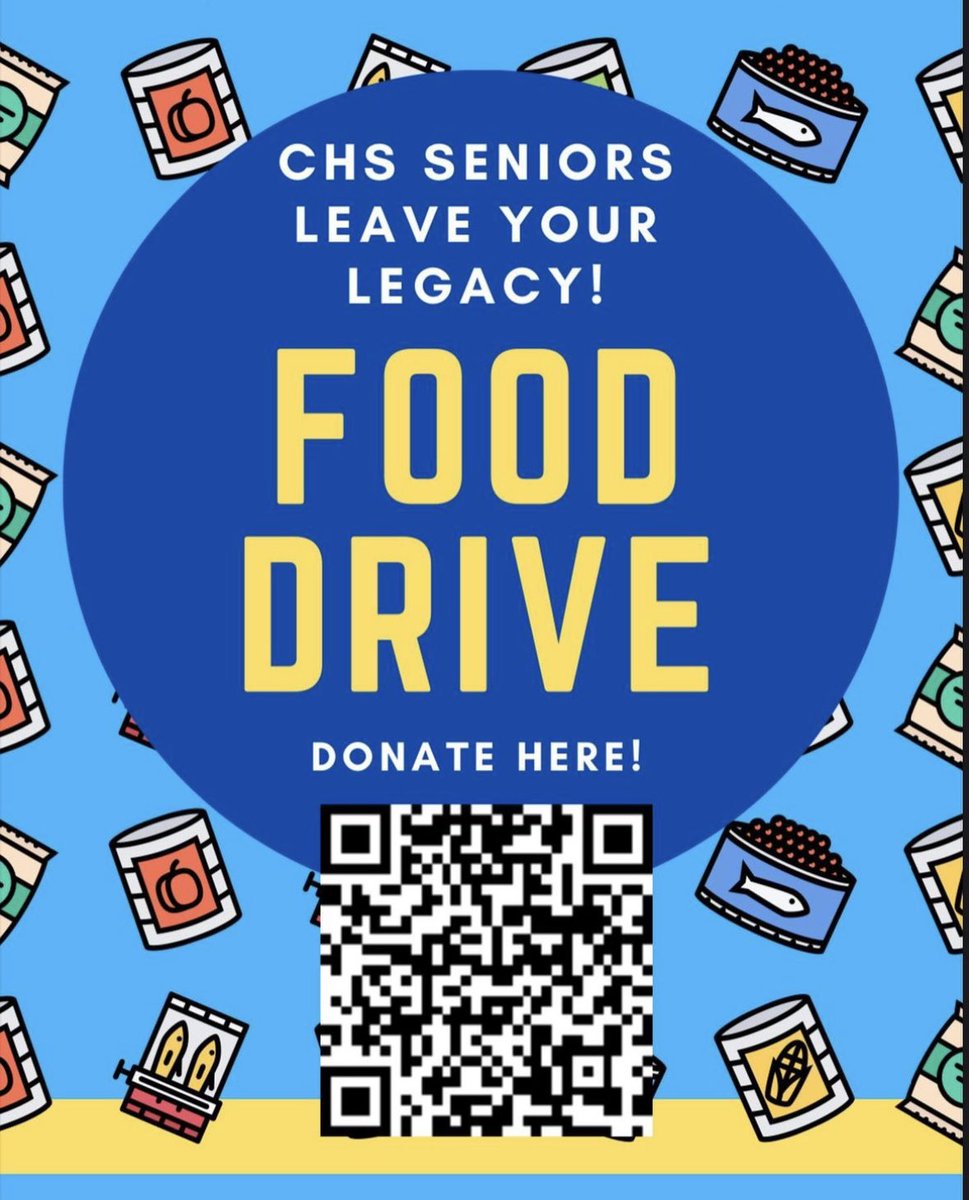 🎓🎉 PTO is kicking off the month of May’s “Senior Celebration” today! We are so excited to celebrate the Seniors with activities each week - ending with Senior Sunrise and Grads on the Grass at Midtown. As part of the ‘Leave your Legacy’, there is also a food drive: @chsinfo