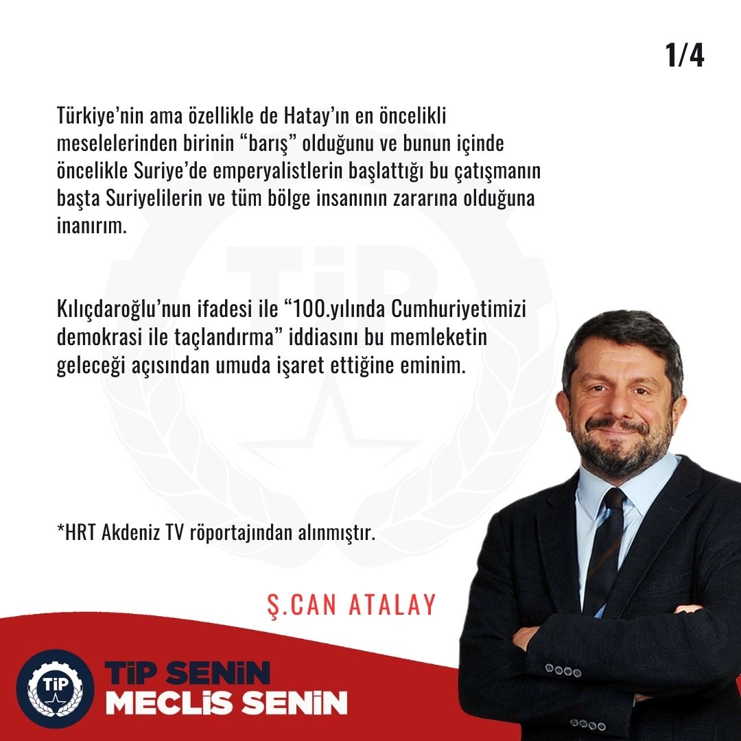 CanAtalay1's tweet photo. Ben bu memlekette aralarına virgül koymadan “bağımsızlık demokrasi sosyalizm” mücadelesinin geleneğinden geliyorum.

@HrtAkdenizTv 
@tip_hatay https://t.co/lfrOFNuPJB