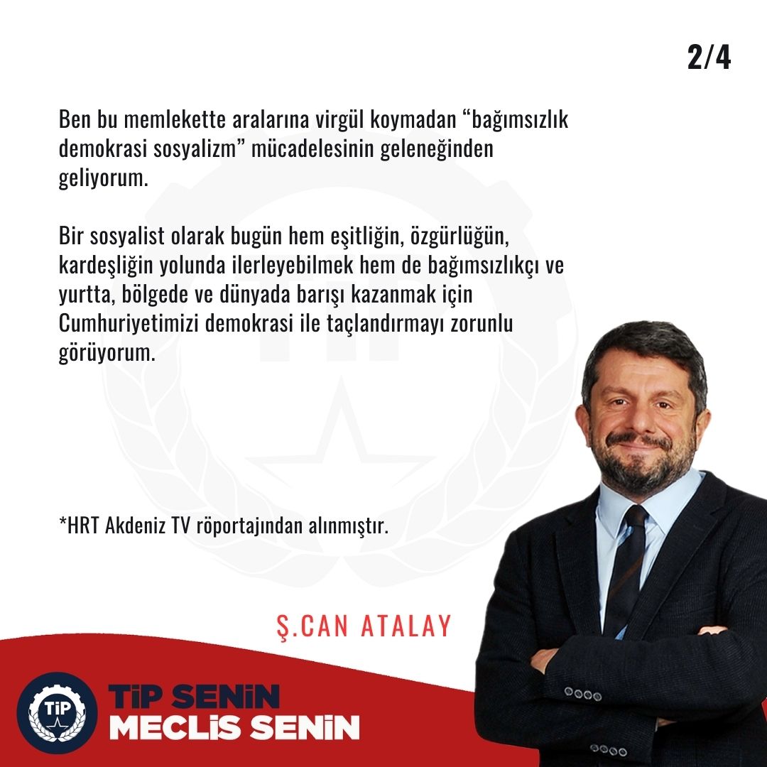 CanAtalay1's tweet photo. Ben bu memlekette aralarına virgül koymadan “bağımsızlık demokrasi sosyalizm” mücadelesinin geleneğinden geliyorum.

@HrtAkdenizTv 
@tip_hatay https://t.co/lfrOFNuPJB