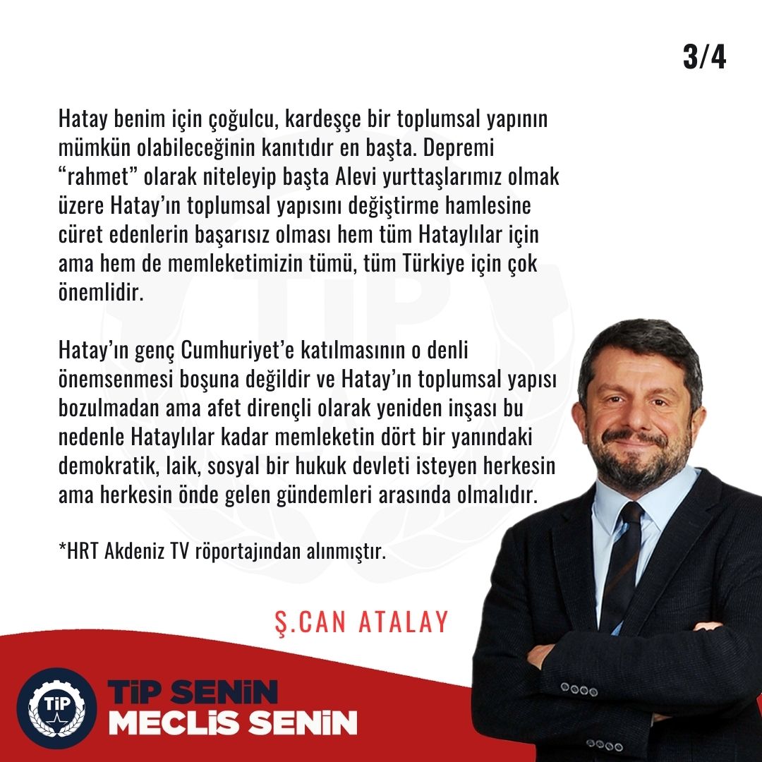 CanAtalay1's tweet photo. Ben bu memlekette aralarına virgül koymadan “bağımsızlık demokrasi sosyalizm” mücadelesinin geleneğinden geliyorum.

@HrtAkdenizTv 
@tip_hatay https://t.co/lfrOFNuPJB