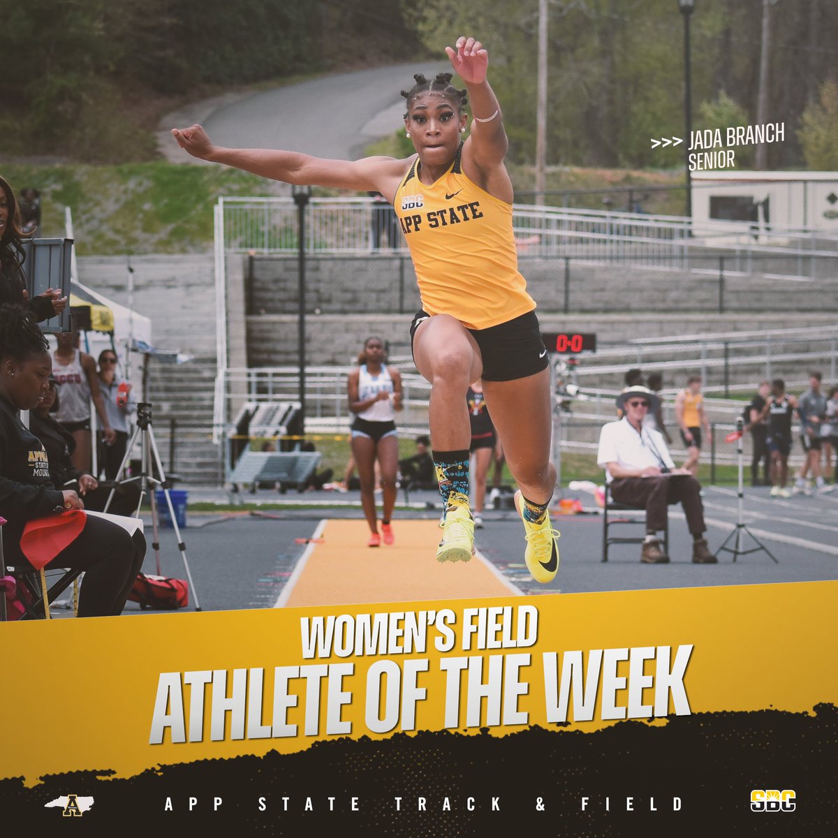 Jada Branch has earned ☀️𝗦𝘂𝗻 𝗕𝗲𝗹𝘁 𝗪𝗼𝗺𝗲𝗻'𝘀 𝗙𝗶𝗲𝗹𝗱 𝗔𝘁𝗵𝗹𝗲𝘁𝗲 𝗼𝗳 𝘁𝗵𝗲 𝗪𝗲𝗲𝗸☀️ honors for her performance at the App State Open! 

#GoApp 

🗞️: appstatesports.com/news/2023/5/3/…