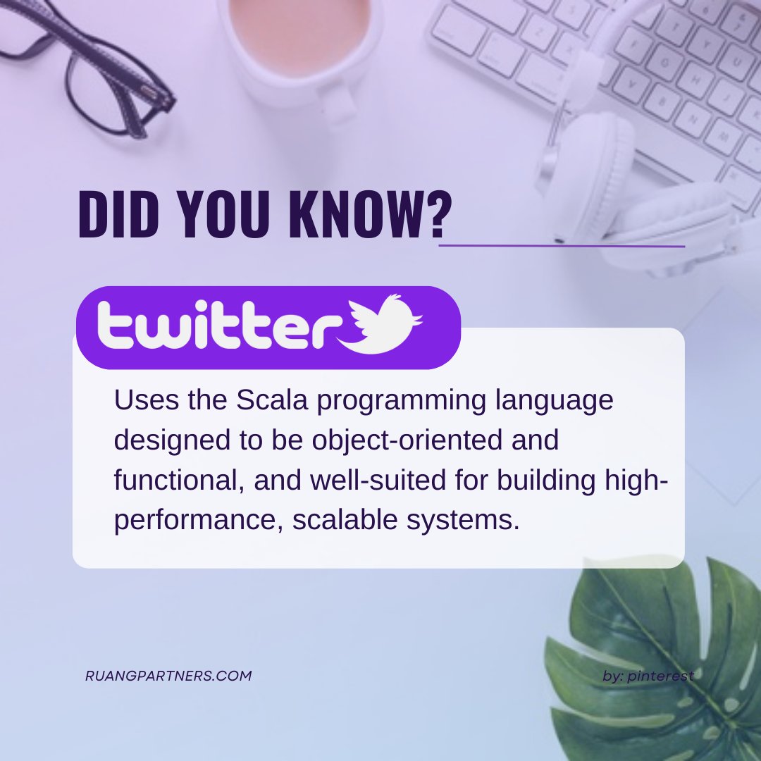 Scala is a functional programming language used to develop the backend part of Twitter. This language allows developers to write more efficient and maintainable code.

#programming #language #twitter