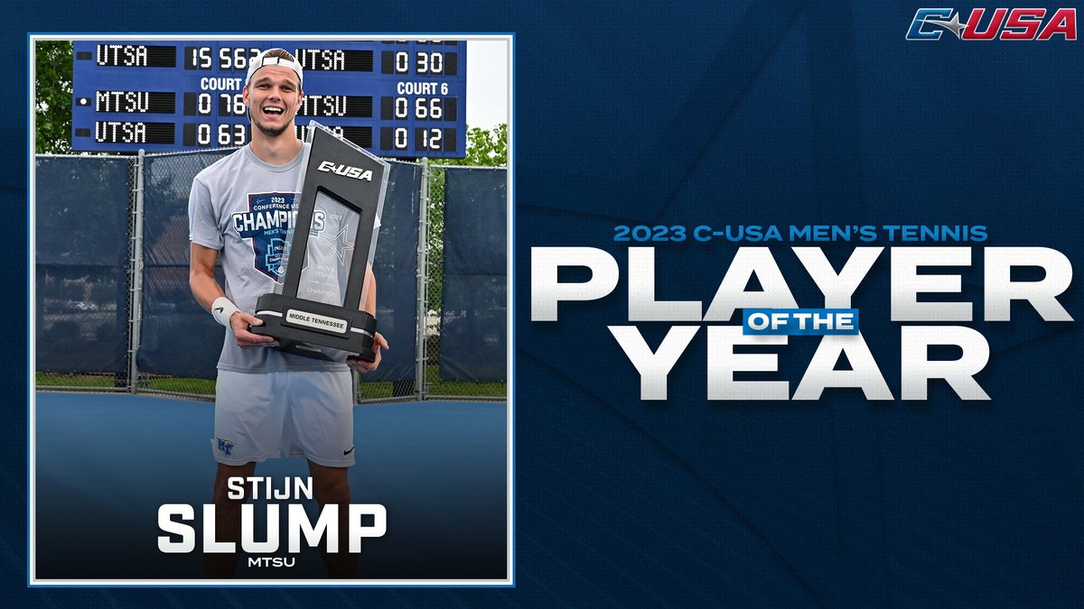 Conference USA (@conferenceusa) on Twitter photo 𝗣𝗹𝗮𝘆𝗲𝗿 𝗼𝗳 𝘁𝗵𝗲 𝗬𝗲𝗮𝗿
Stijn Slump, <a href="/MT_MensTennis/">Middle Tennessee Men's Tennis</a>
#CUSATEN 🎾 | bit.ly/42hV5xW 𝗣𝗹𝗮𝘆𝗲𝗿 𝗼𝗳 𝘁𝗵𝗲 𝗬𝗲𝗮𝗿
Stijn Slump, <a href="/MT_MensTennis/">Middle Tennessee Men's Tennis</a>
#CUSATEN 🎾 | bit.ly/42hV5xW
