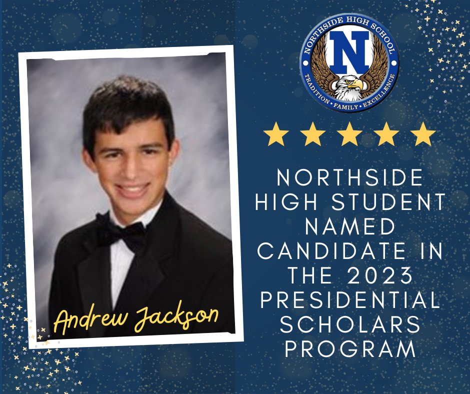 Congratulations to Andrew Jackson, a graduating senior at Northside High School! He has been named one of more than 5,000 candidates in the 2023 U.S. Presidential Scholars Program. The candidates were selected from nearly 3.6 million seniors. 

More > hcbe.net/newsmedia.