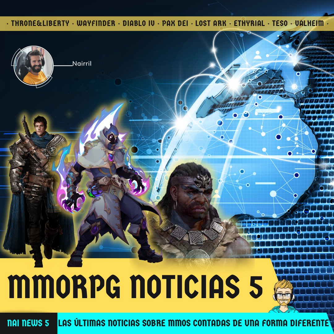 Nairril's tweet photo. Ponte al día de toda la actualidad MMORPG en solo 15 minutos con las Nai News:  ▶️https://t.co/x9Bl2M89gh

💥Te cuento lo último de Throne And Liberty, Wayfinder, Elder Scrolls Online y… ¿sabes que se ha filtrado información sobre un nuevo personaje del Diablo IV? https://t.co/QiDIxg4VDX