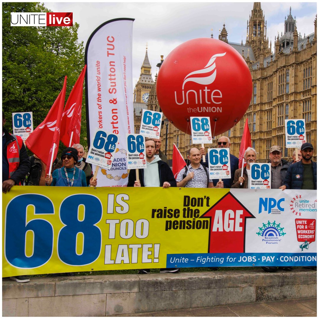 68 is too late! Unite joins forces with National Pensioners' Convention and Scottish Pensioners' Forum to oppose state pension age rises with London demo. Read the full story here 👇🏼 unitelive.org/68-is-too-late/ 📸 Pics by Mark Thomas