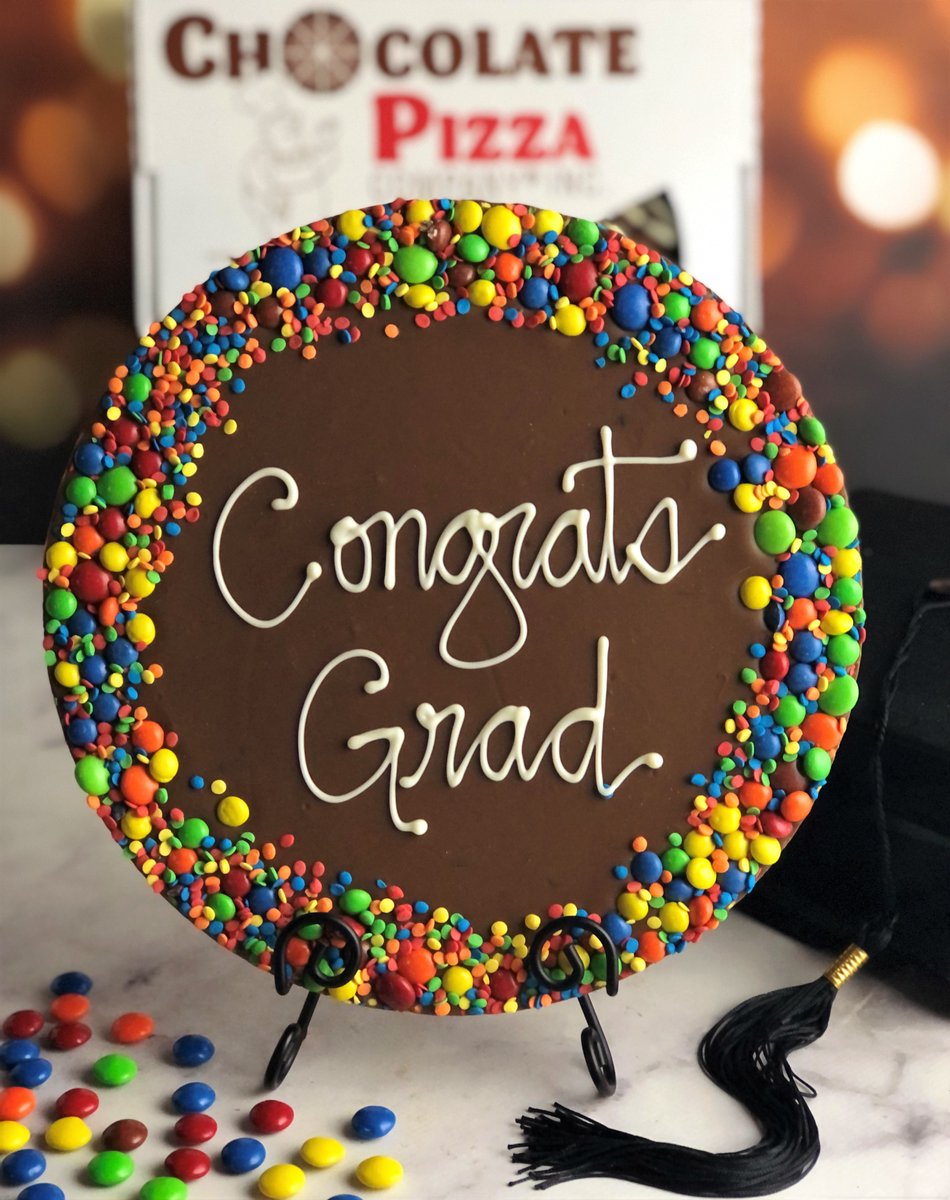 Time for #graduation2023. We have the sweetest #giftideas starting with our amazing Chocolate Pizza. Give a unique, #fun, #delicious #chocolate gift they'll appreciate. #graduationparty #graduate