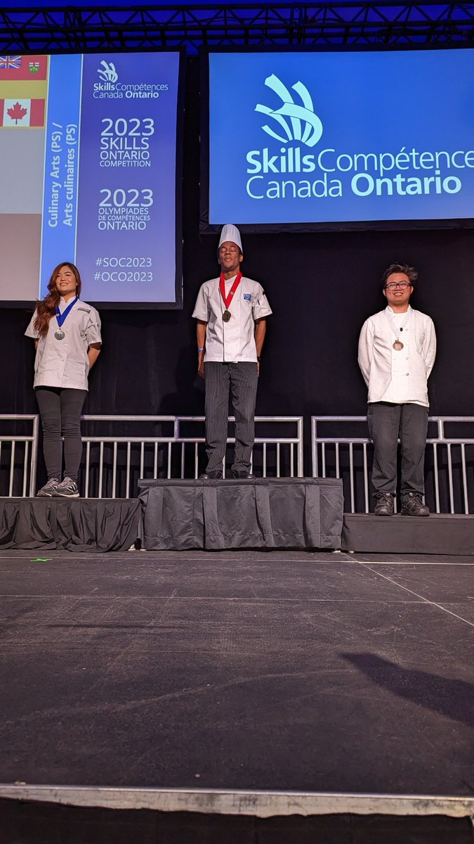 Congratulations to @CentennialEDU #culinarystudents Crisly and Lorenz for their silver and bronze medals from the 2023 edition of  @skillsontario  #proudofourstudents