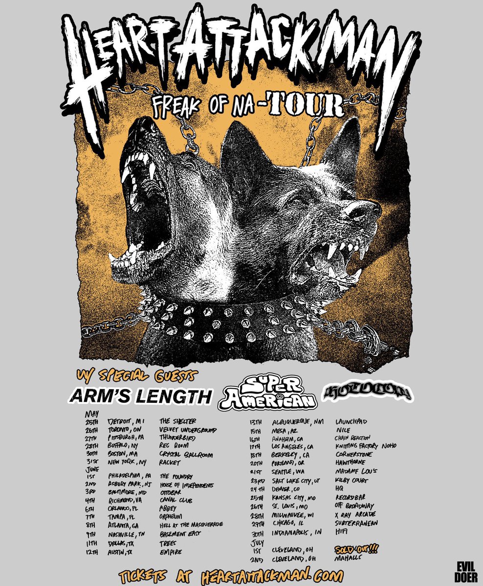 our first uk/eu tour with <a href="/HotMulligan/">Hot Mulligan</a> is in the books and it a damn movie !! best shows we’ve ever played by far. come change that later this month🐮

if you missed it we’ll be out with <a href="/HeartAttackMane/">HEART ATTACK MAN</a> &amp; friends across the USA starting may 25. get tix at heartattackman.com