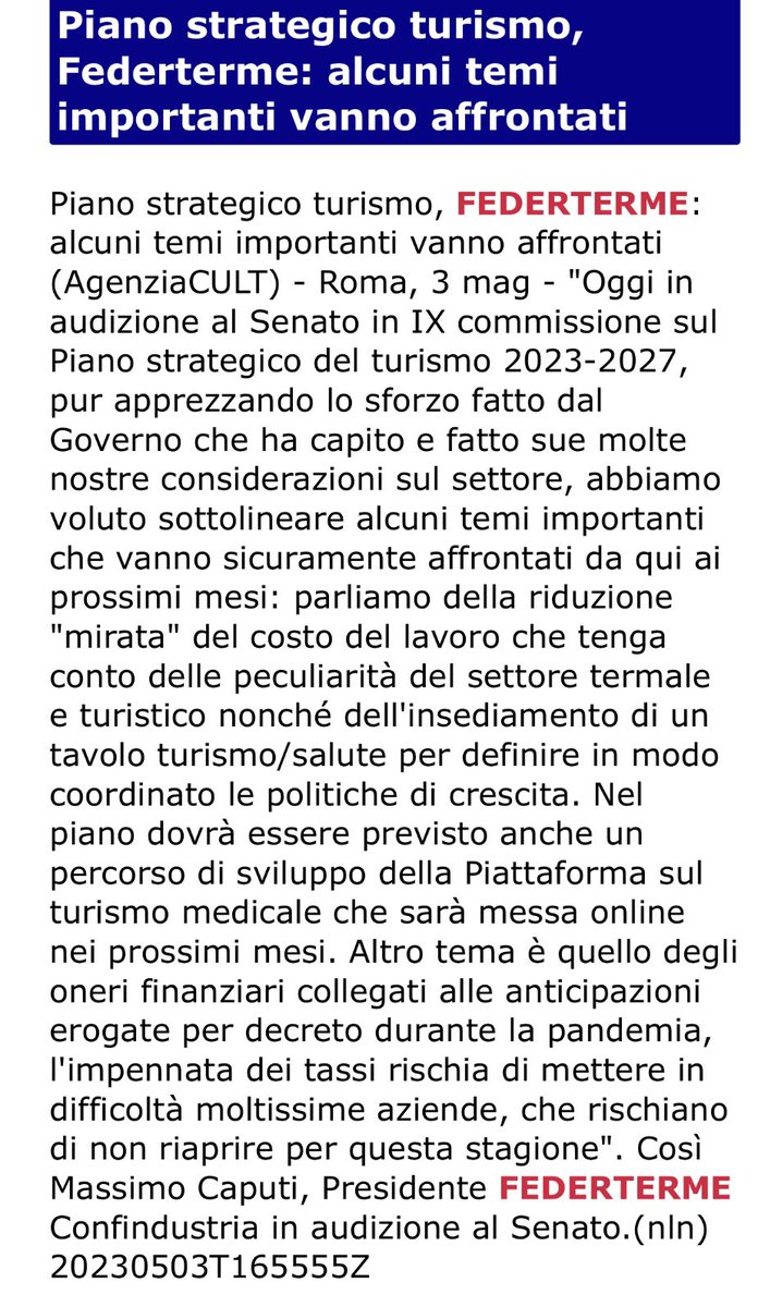 federterme's tweet photo. Oggi in audizione in IX commissione @SenatoStampa su piano strategico #turismo :sforzo #Governo apprezzato ma alcuni temi vanno affrontati #salute #lavoro https://t.co/zhmJRLcK9r