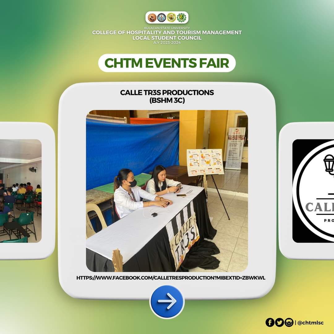 ChtmLsc's tweet photo. 𝗛𝗔𝗣𝗣𝗘𝗡𝗜𝗡𝗚 𝗡𝗢𝗪:

The BSHM 3C Production started their event entitled: CALLE TR3S located at the CHTM Building.

Thank you &amp; see you there! 🐯🤍
#CHTMLSC2324
#pROARactiveTigers
#CHTMROARforExcellence https://t.co/y9mvUz6heJ