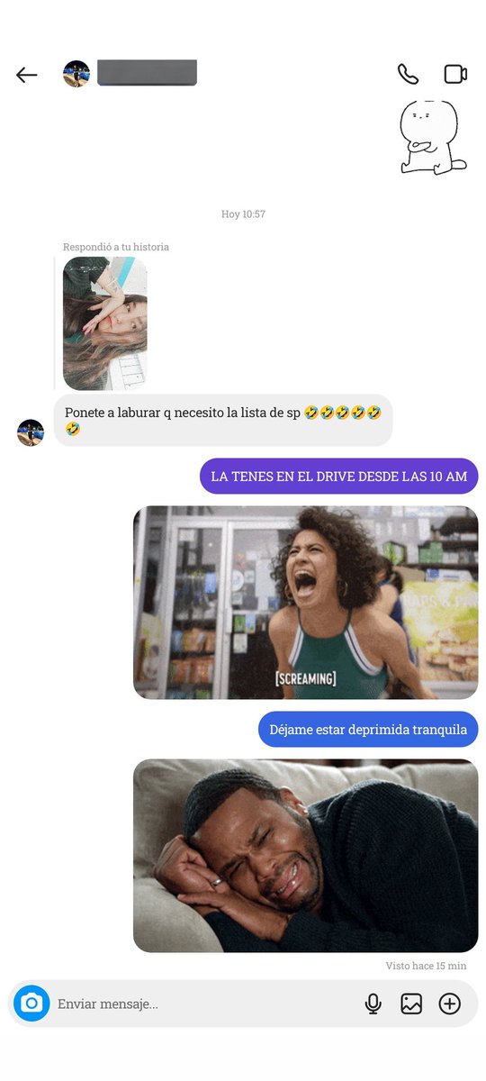 Mi compañero de laburo debe tener un mensaje predeterminado automático que diga "ponete a laburar" en todas mis historias