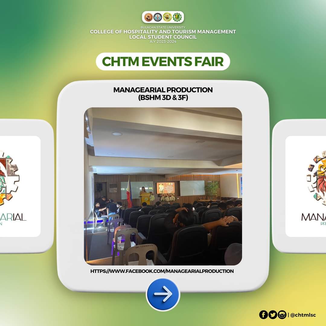 ChtmLsc's tweet photo. 𝗛𝗔𝗣𝗣𝗘𝗡𝗜𝗡𝗚 𝗡𝗢𝗪:

The BSHM 3D &amp; 3F's ManaGEARial Production started their event entitled: ManaGEARial located at the CHTM AVR. The said event is a seminar for future managers and entrepreneurs. 

#CHTMLSC2324
#pROARactiveTigers
#CHTMROARforExcellence https://t.co/86DBAynRzO