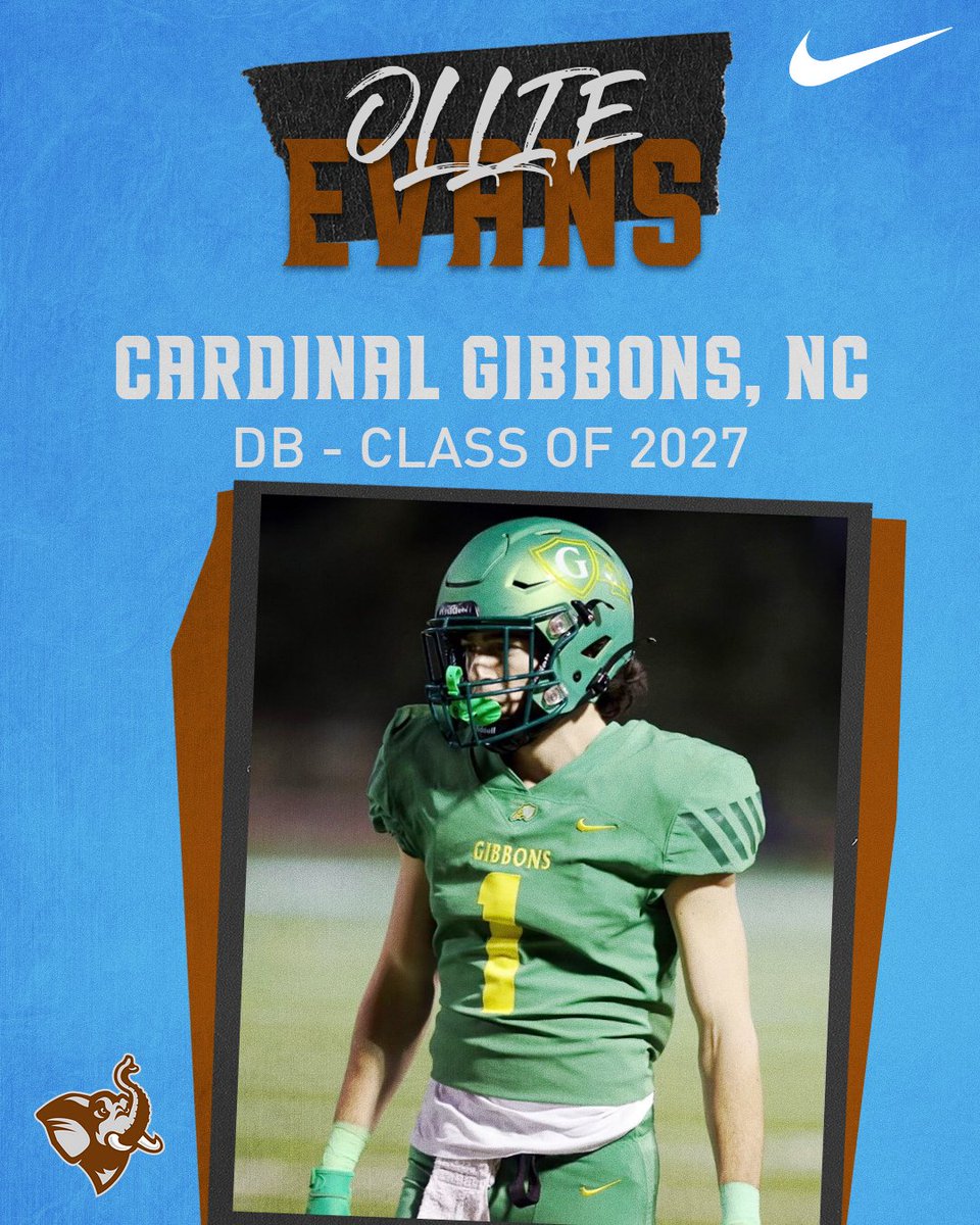 Welcome OLLIE EVANS out of Cardinal Gibbons HS, NC to the class of 2027! hudl.com/video/3/128016… 🐘 #jumbopride