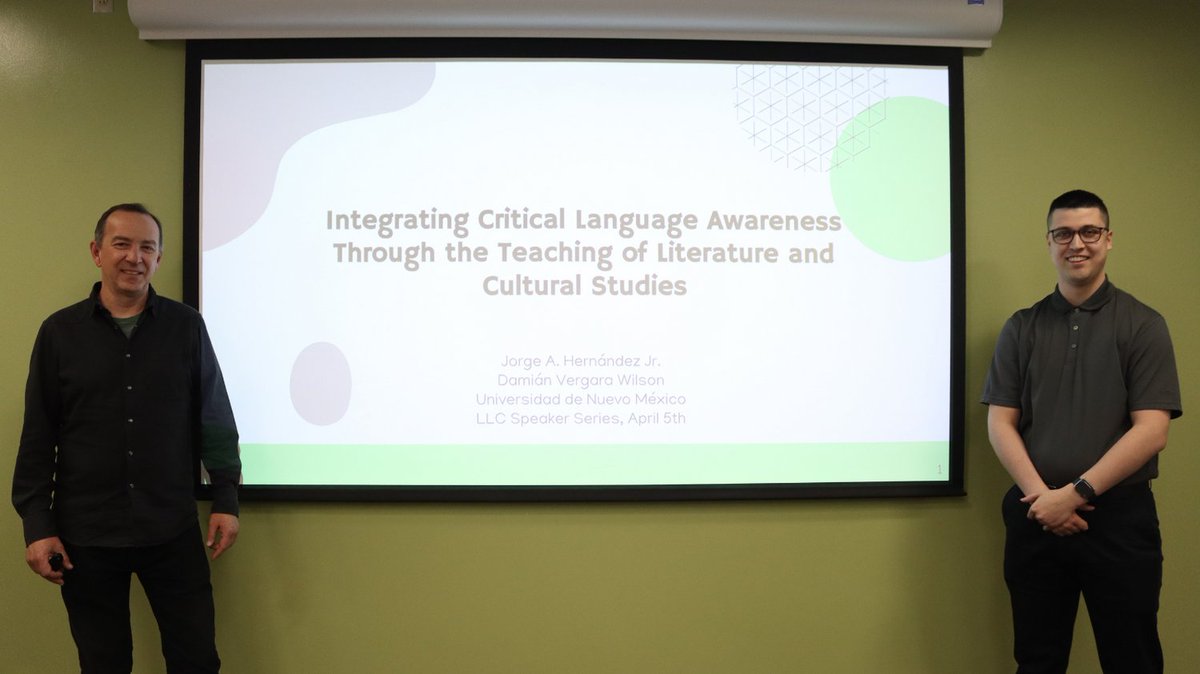 UNMLLC's tweet photo. Damián Wilson Vergara and Jorge Hernández, associate professor and doctoral student from the Spanish &amp; Portuguese’s Spanish as a Heritage Language program, gave a talk about how literature and cultural studies can raise critical language awareness. https://t.co/imfAJOzkpF