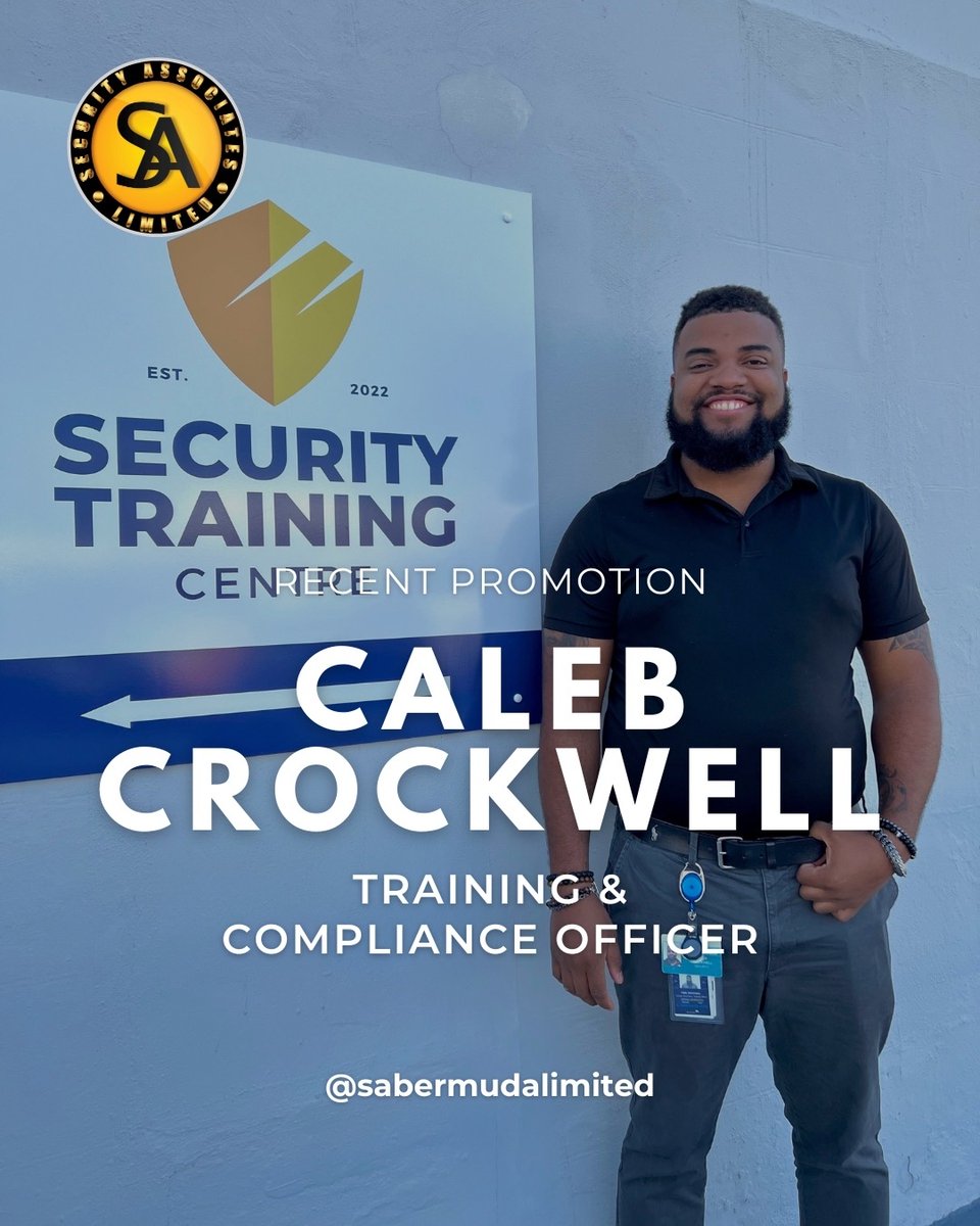 SABermudaLtd's tweet photo. CONGRATULATIONS ON YOUR PROMOTION! 🎉

Caleb Crockwell has been promoted to Training and Compliance Officer!

He does an excellent job within our training programme, ensuring that SA Employees are well prepared for the job.

Follow us and meet even more of our amazing SA team.⁠ https://t.co/aP8DKUYAfP