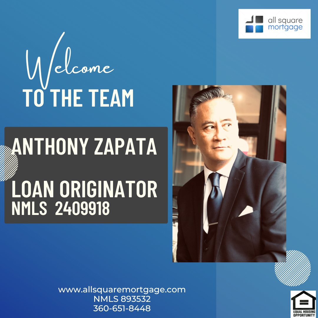 All Square Mortgage Inc. would like to welcome our newest Loan Originator, Anthony Zapata to our Bothell location! 

We cant wait to see what we will accomplish together and are so excited to have you on our team.