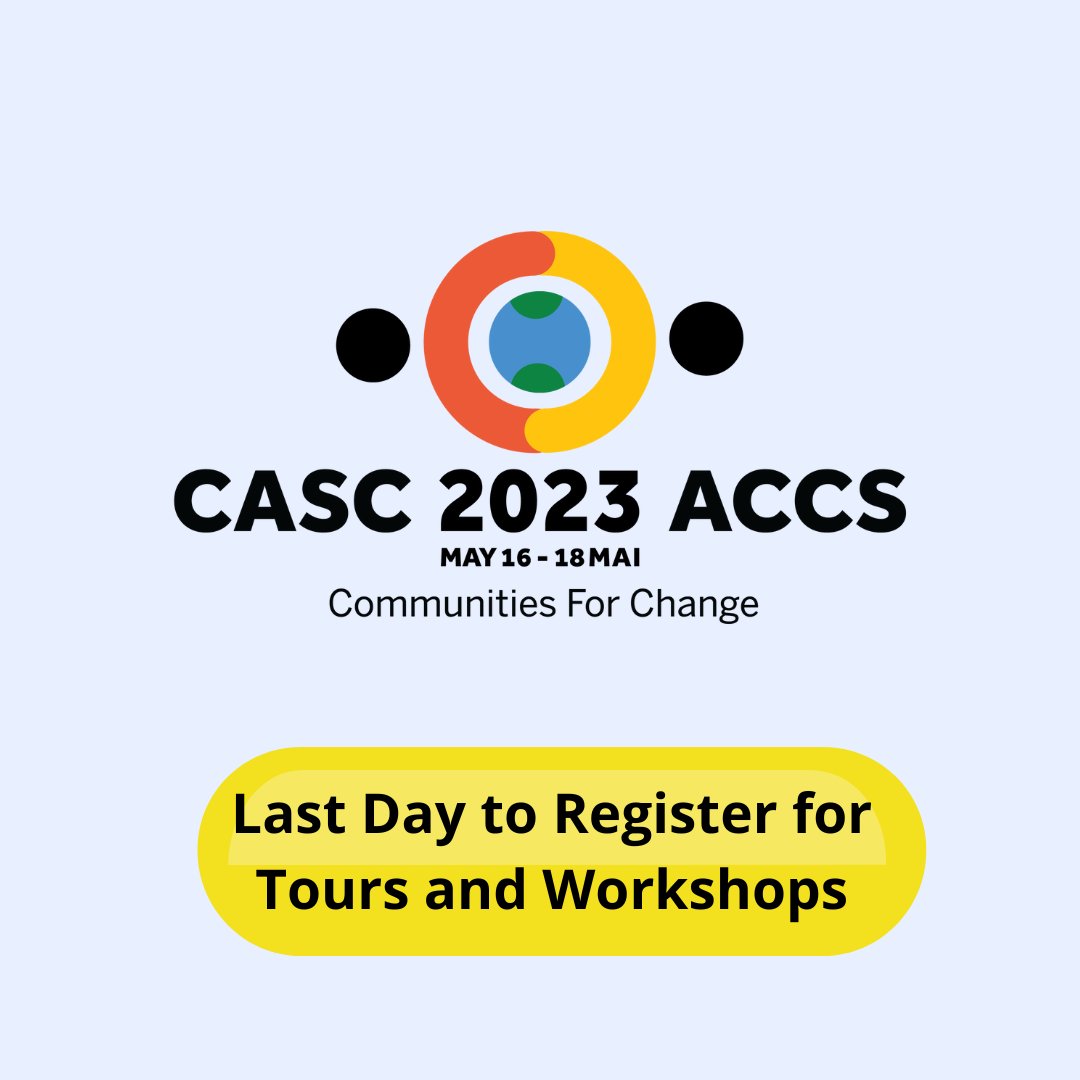 REMINDER! Today is the deadline to register for conference tours, workshops, and events. If you have not registered, please do so by the end of the day to secure your spot. Check out our website for more details. canadiansciencecentres.ca/CASC-2023-Tour…