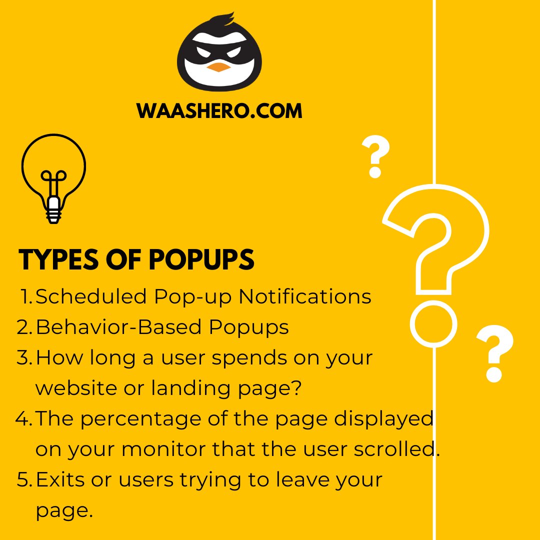 WaaSHero's tweet photo. Learn about the different types of popups you can use and how they can help your business reach its goals.

Check Out Our Latest Blogs: https://t.co/VDz9pkEULU

#waashero #wordpress #popup #webdevelopment https://t.co/mInu4n0yow