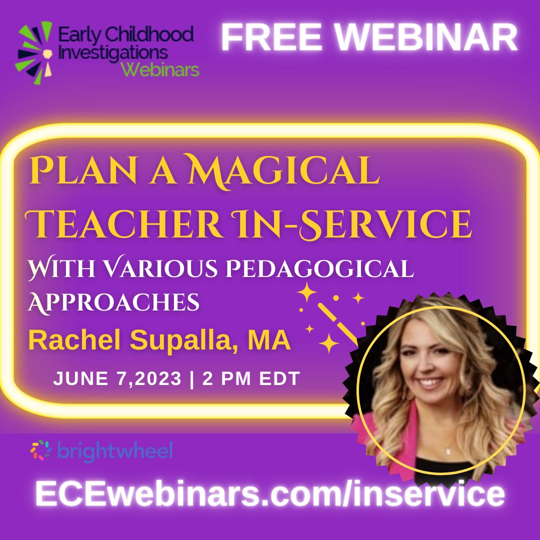 ECEWebinars's tweet photo. Join Rachel Supalla for a FREE webinar to begin planning #earlychildhoodeducation training that will delight and inform! Sponsored by @@brightwheel - https://t.co/26Zek6J77d #earlychildhood #ECE #earlychildhooddirectors #earlyed #earlyeducation #preschool #childcare #headstart https://t.co/HGHjQFvGiE