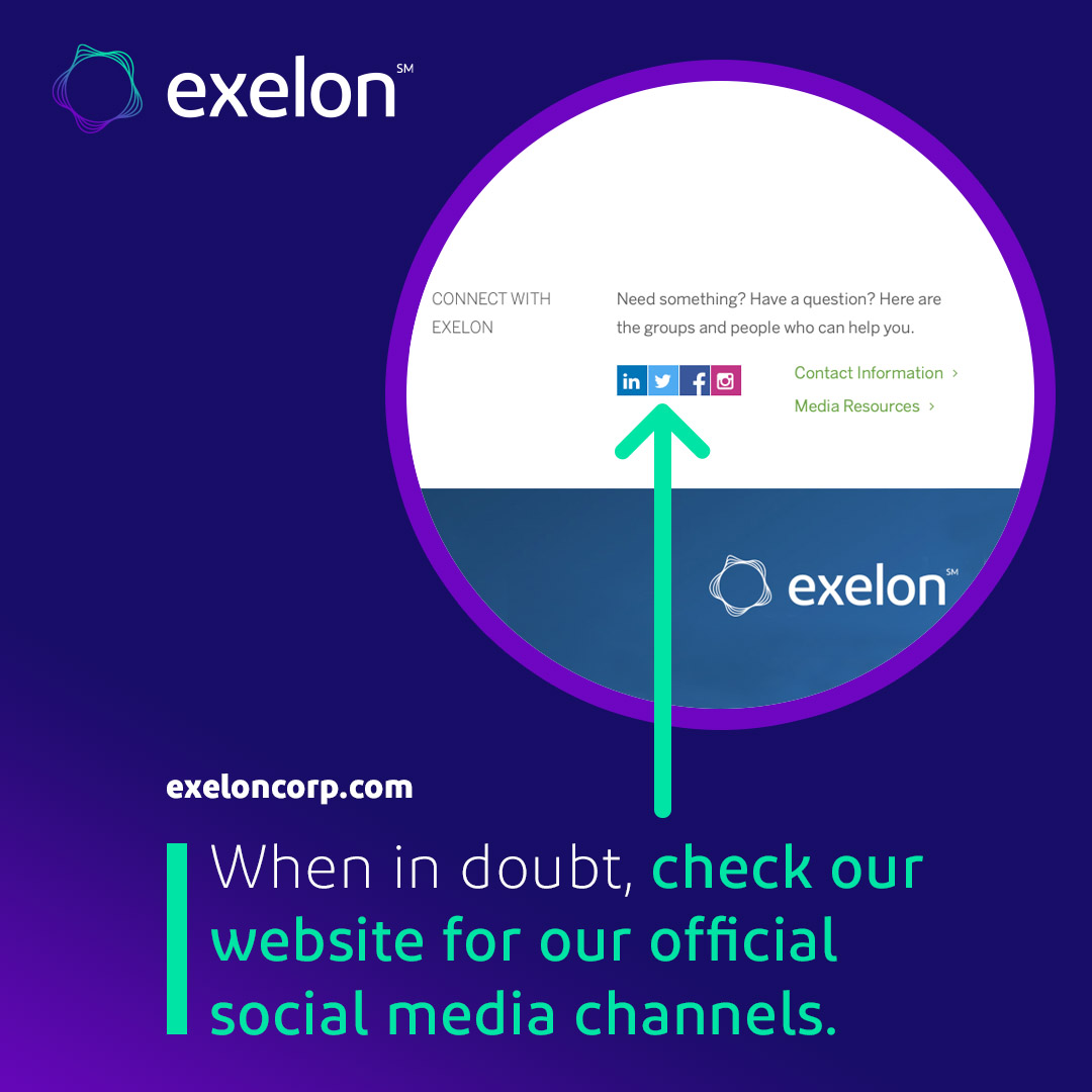 Exelon Corporation (@exelon) on Twitter photo ā
Verify itās Exelon and our energy companies: <a href="/ACElecConnect/">Atlantic City Electric</a> <a href="/MyBGE/">BGE</a> <a href="/ComEd/">ComEd</a> <a href="/DelmarvaConnect/">Delmarva Power</a> <a href="/PECOconnect/">PECO</a> <a href="/PepcoConnect/">Pepco</a> by checking the bottom of our website ā
Verify itās Exelon and our energy companies: <a href="/ACElecConnect/">Atlantic City Electric</a> <a href="/MyBGE/">BGE</a> <a href="/ComEd/">ComEd</a> <a href="/DelmarvaConnect/">Delmarva Power</a> <a href="/PECOconnect/">PECO</a> <a href="/PepcoConnect/">Pepco</a> by checking the bottom of our website