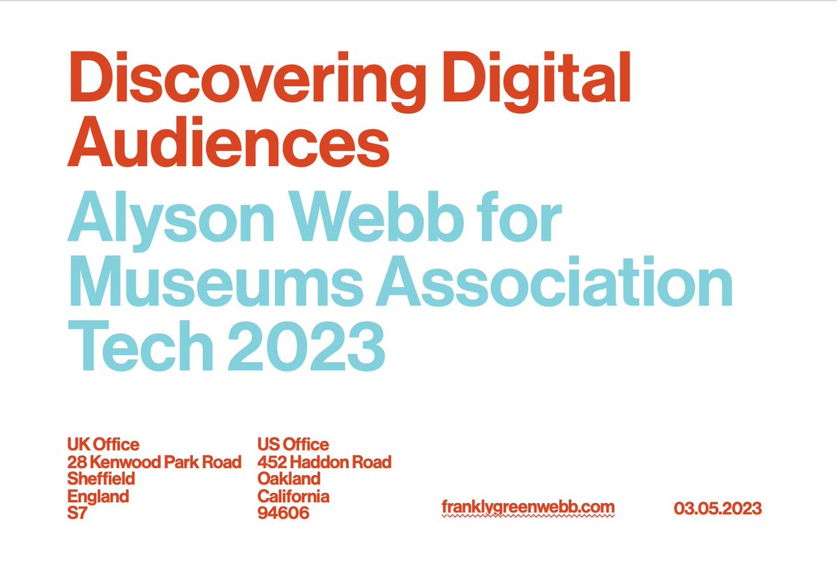 Enjoyed <a href="/aly_webb/">aly_webb</a>'s  #MuseumTech2023 presentation? We've shared Discovering Digital Audiences slides (even fixed the typo 👀)

Let us know if you find them helpful.

bit.ly/3LRV2nh <a href="/MuseumsAssoc/">Museums Association</a>