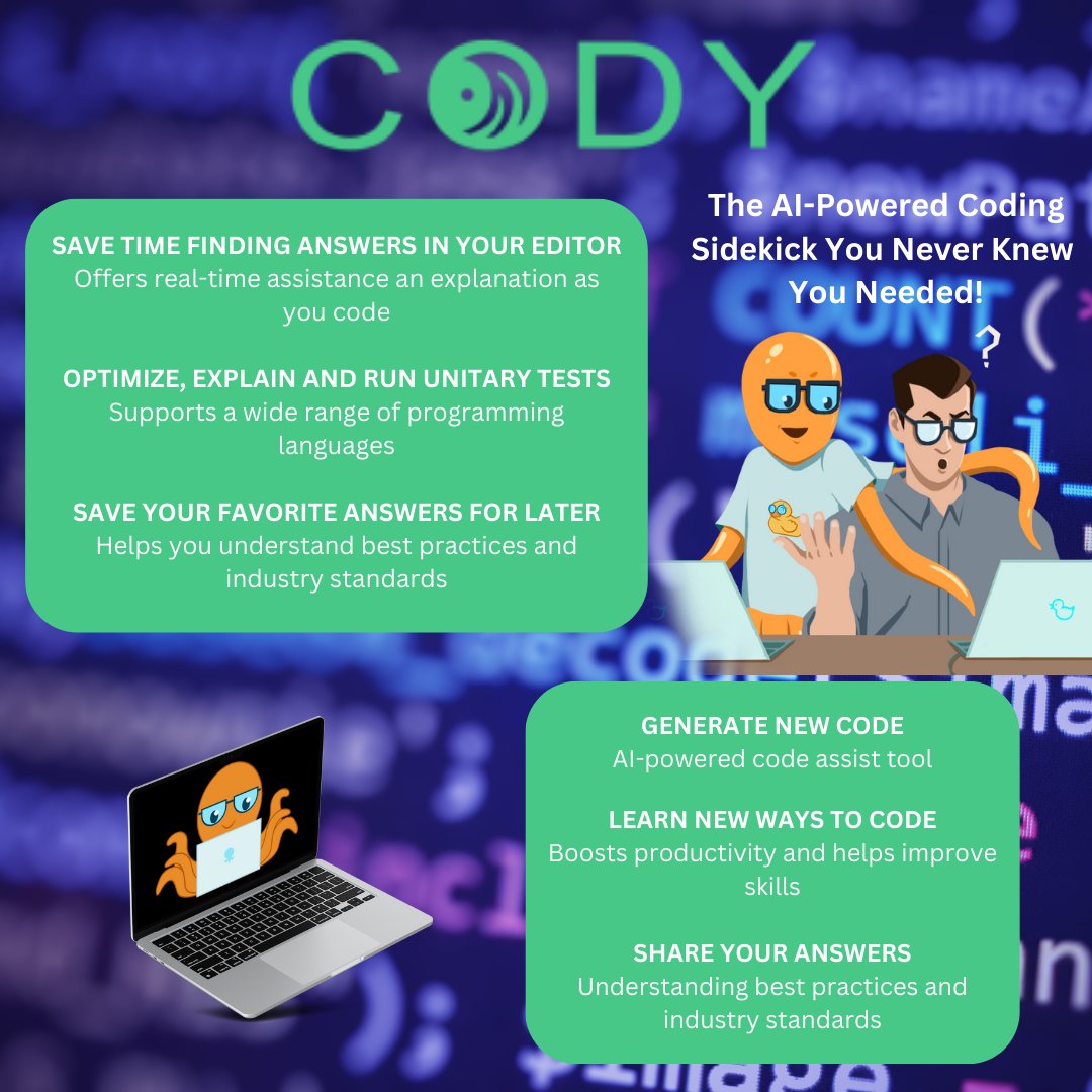 Cody_ai_assist's tweet image. Interco has launched its latest plugin that will change the game for coders!🐙💻 

Sign up for testing with the link in our bio!   

#codingcamps #codeassistant #rubberducking #codingforbeginners #codesupercoach #smartcode #tech #ai #education #assistant #buisness #future #stem