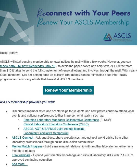 💥DONE - One of THE BEST investments I make! #WeSaveLivesEveryday in the #MedicalLaboratory #IamASCLS #Labucate #Labvocate #Lab4Life RENEW your #membership now! @KRidingMLS @kkvonahsen @ASCLS @HassanLabDoc @jrconstance