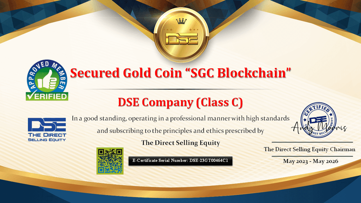 DSellingequity's tweet photo. https://t.co/sKSQaIStax @SGC___official is Listed now on the DirectSellingEquity Directory at  https://t.co/mdar1Expf1 …Certificate valid for 3 Years 👍Congratulations

.

.

 #SGC #SecuredGoldCoin #Blockchain #SGCblockchain #Crypto #CMC #BTC #Coin #Assets #Stability #Usability https://t.co/bHuW0W0psI