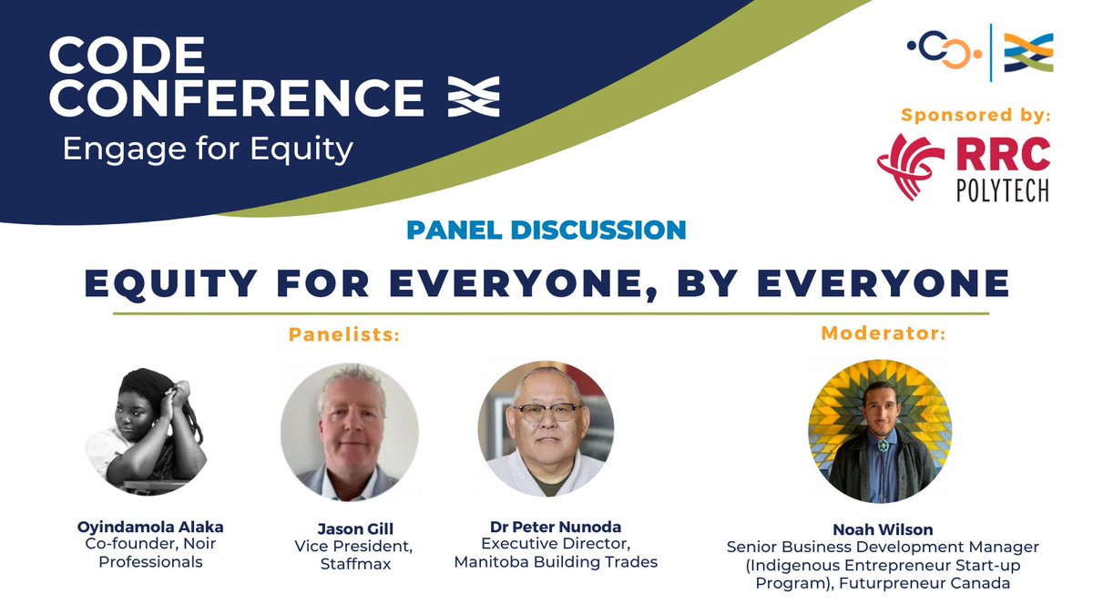 TheWpgChamber's tweet image. We’re about to kick off our panel discussion: Equity for Everyone, by Everyone!
Panelists will discuss how we can all be champions for equity!
Thank you to our Leadership Panel Sponsor: @RRC
#CODEConference #CODEThoughts