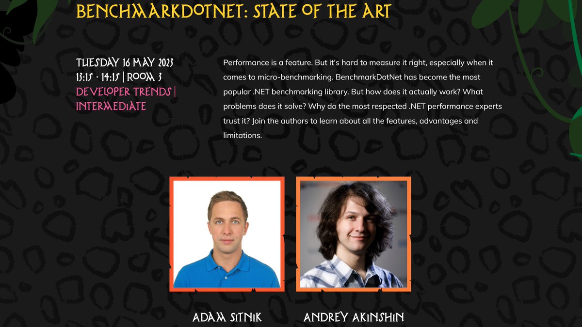 BenchmarkDotNet's tweet image. In a few weeks, @andrey_akinshin and @SitnikAdam will present a talk &quot;BenchmarkDotNet: State of the art&quot; at @TechoramaBE #techorama #benchmarkdotnet
techorama.be/agenda/session…