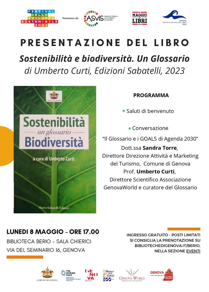 Presentazione output del progetto "I mille volti della biodiversità”, ideato nel 2022 da #GenovaWorld in sinergia col <a href="/ComunediGenova/">COMUNE DI GENOVA</a>. Evento inserito nel calendario del  #FestivalSviluppoSostenibile <a href="/ASviSItalia/">ASviS</a>  #AccendiamoilFuturo bit.ly/biodiversitaes…