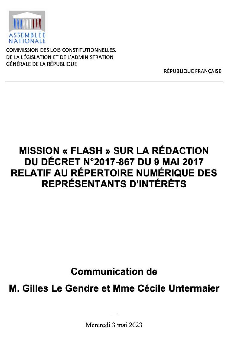 📝🏛️ @ceciluntermaier et moi-même rendions ce matin les conclusions de notre mission flash sur le répertoire numérique des représentants d’intérêts. Retrouvez notre rapport ici : assemblee-nationale.fr/dyn/content/do…