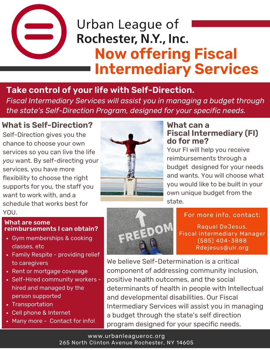 We're growing and now offering Fiscal Intermediary Services through our Developmental Disabilities Department. Contact our FI Manager, Raquel DeJesus, at rdejesus@ulr.org for more info.  
#urbanleagueroc #ulr #developmentaldisabilities #opwdd #selfdirection #fiscalintermediary