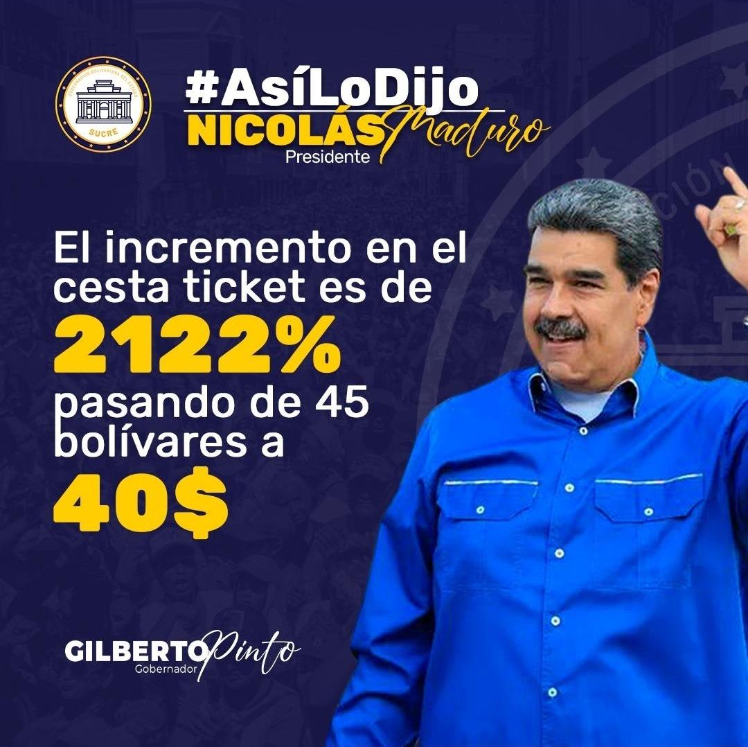 El Timonel de la patria @NicolasMaduro  sigue siendo ejemplo a seguir para los países del mundo, que en medio de dificultades económicas jamás han implementado medidas de este tipo.
@Gpintovzla
#TrabajadoresConMaduro
#SucrePuebloTrabajador