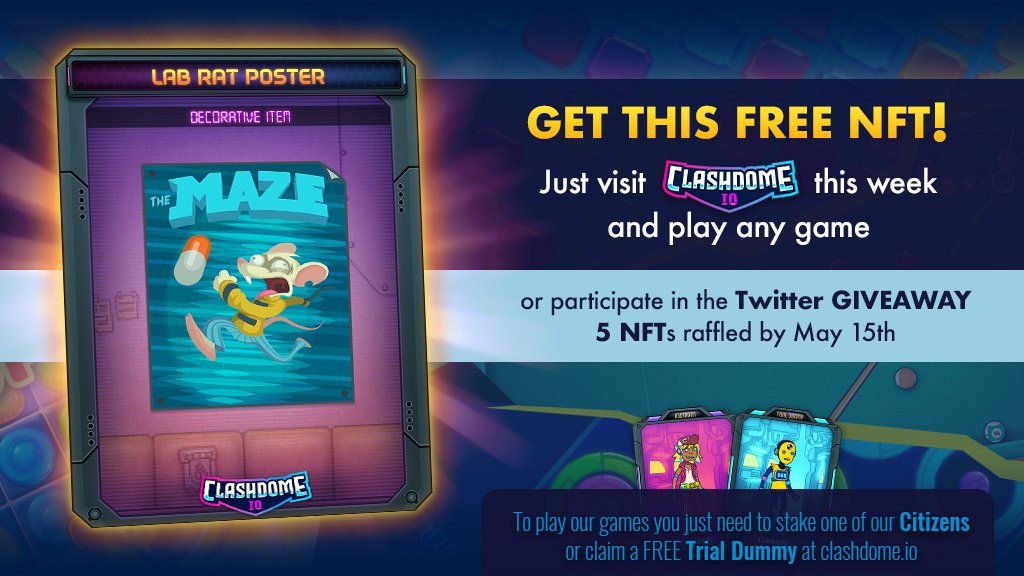 Get this free #WAXNFT by playing any of our games this week.  
5 more NFTs will be raffled in this #giveaway. To enter:

1⃣Follow <a href="/clash_dome/">𝗖𝗟𝗔𝗦𝗛𝗗𝗢𝗠𝗘</a>
2⃣❤️Like 🔁RT
3⃣Tag 2 friends &amp; drop your WAX wallet👇

Entries close at 17h UTC May 15th!👇⏳