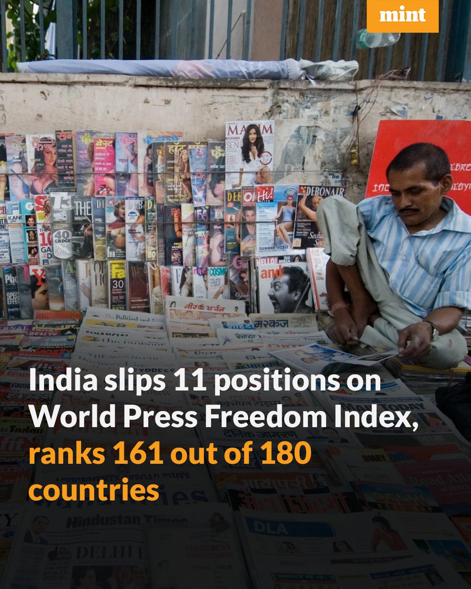 livemint's tweet image. Global media watchdog #ReportersWithoutBorders, which publishes a yearly report on press freedom in countries across the world, had last year ranked #India at 150 in a survey of 180 countries.

Read here: livemint.com/news/india/ind…
