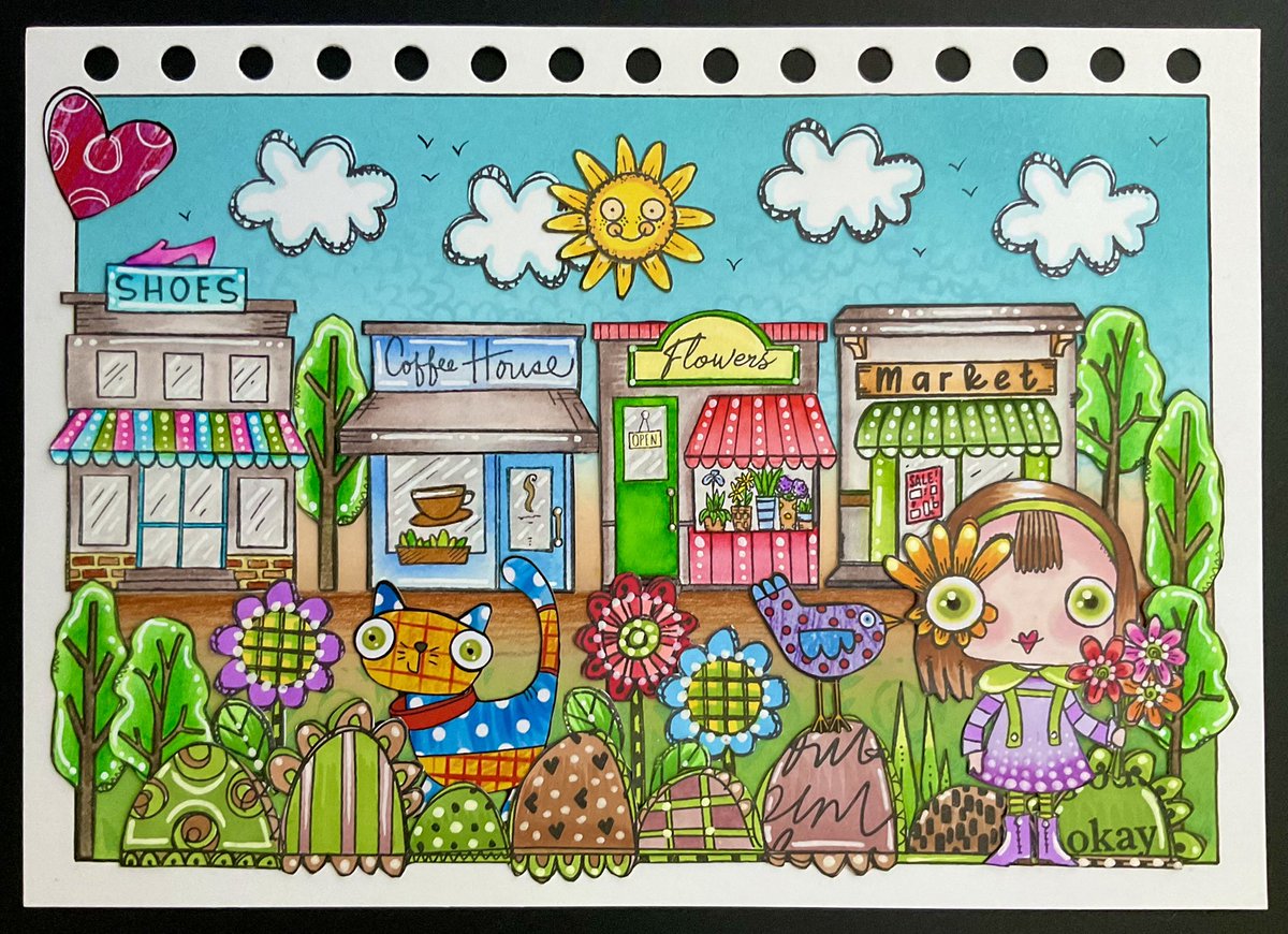 SueDix1's tweet photo. A new page in my art Journal using some of my older AALL & Create stamps designed by Janet Klein, plus 3 Ephemera Die Cuts - cat, bird and heart. #artjoutnal #stamping #stamps #colouring #aallandcreate #craft #crafting https://t.co/bxnjnApdAR