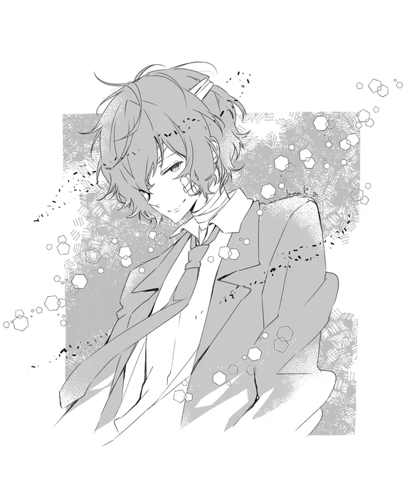I see Dazai trending. I don't want to click not to spoil myself of the current manga chapters, but I'd like to re-share my favourite fanart I made of him <3 I love B&W, sorry (not sorry).