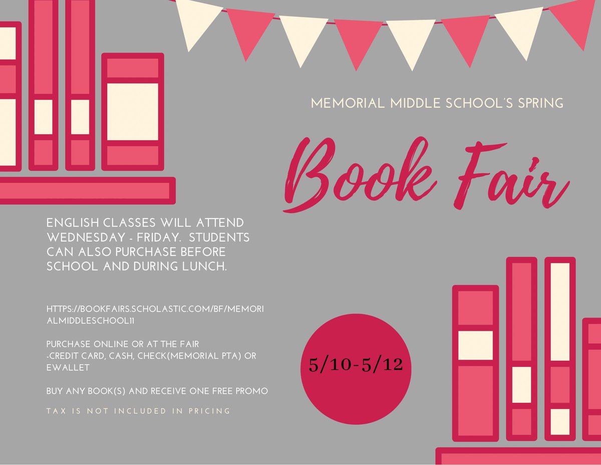 jsorge2's tweet image. Spring Book Fair coming to Memorial May 10-12!