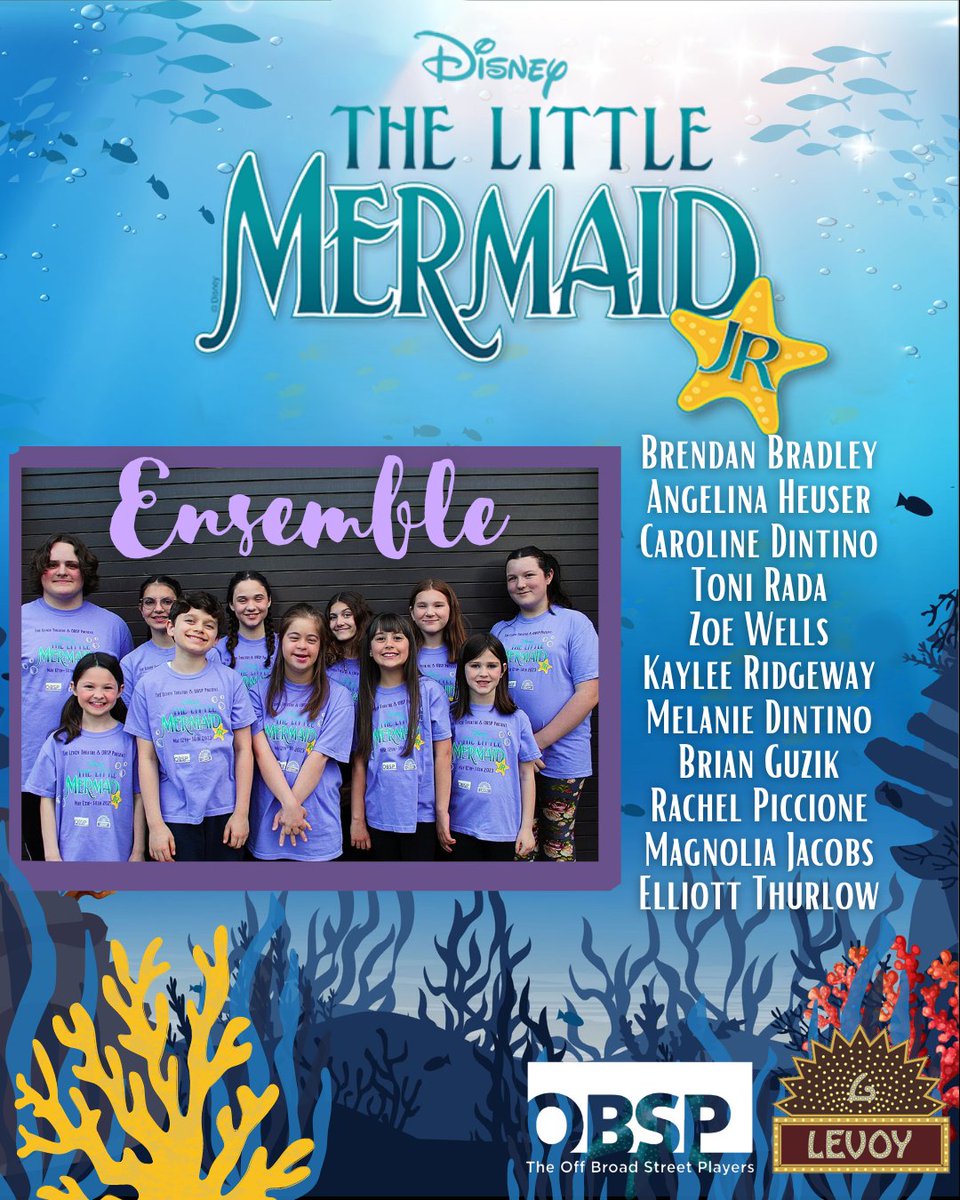 thelevoytheatre's tweet image. We are thrilled to introduce the talented ensemble of The Little Mermaid Jr.by OBSP 🎭

#littlemermaidjr #theaterlife #talentedcast #magicaljourney