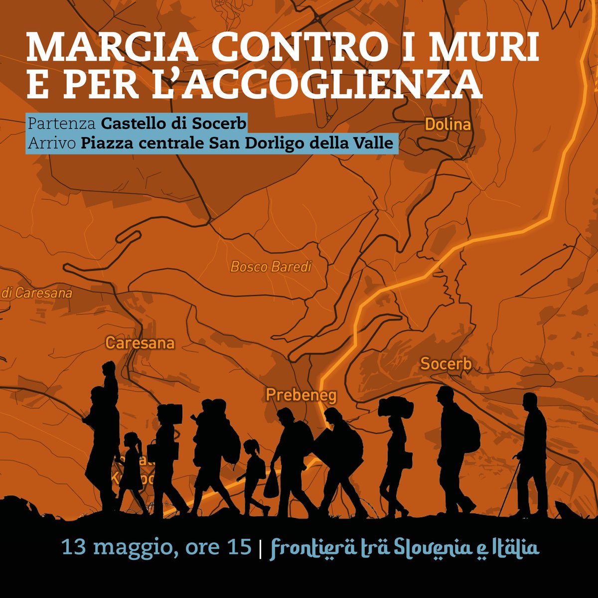 Il 13 maggio, durante il #FestivalSabir a #Trieste, attraverseremo la #frontiera tra Slovenia e Italia per la prima Marcia Contro i Muri e per l’accoglienza.
Per info e adesioni: fb.me/e/4iAQKMaQc
#Sabir2023