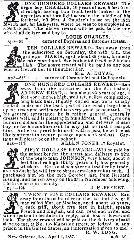 "Louisiana Runaway Slave Advertisements Dataset, 1801-1820" by @PatrickLuck (jsdp.enslaved.org/fullDataArticl……) documents freedom-seeking enslaved people in LA. Learn more in "Replanting a Slave Society," upress.virginia.edu/title/5665/
