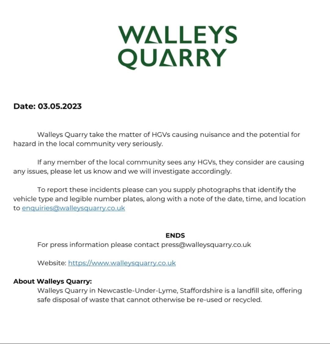 'Looks like Walleys have had their bums smacked by the County Council for the dangerous behaviour of the wagons parking up and doing slow convoys in the surrounding area. Please report to them.' Thanks to #StopTheStink 2.0 for the info!

walleysquarry.co.uk/wp-content/upl…