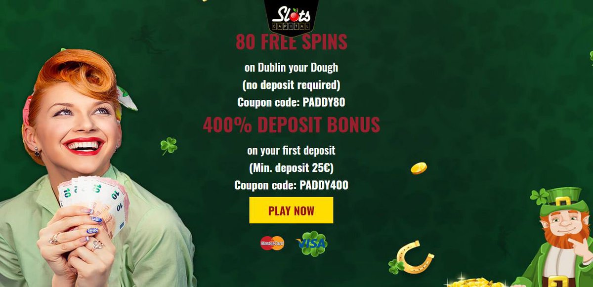 No Deposit Bonus for Ireland &#127470;&#127466;

Join Slots Capital Casino &amp; claim 80 FREE SPINS without making a deposit

Get bonus: 

Coupon code: PADDY80

