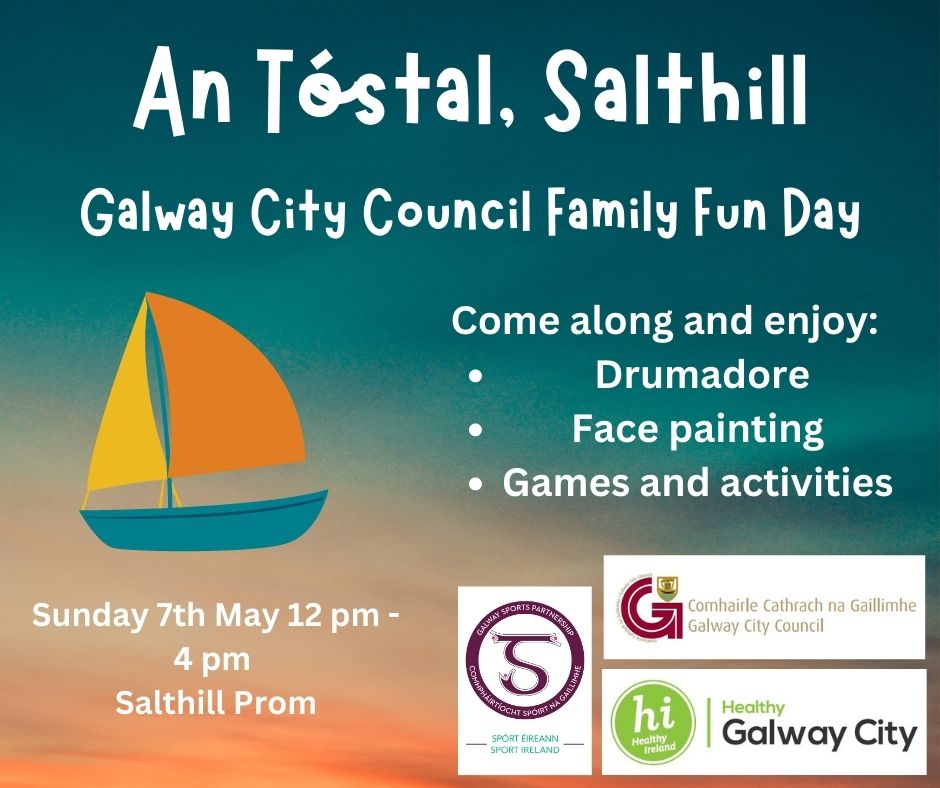 HealthyGalway's tweet photo. Join us for the An Tóstal Salthill Family Fun Day on Sunday 7th May from 12 pm - 4 pm! 

An Tóstal, Salthill is running over May 6th &amp; 7th 2023

Enjoy Currach racing, Hooker sailing, face painting, games and activities, and Drumadore 

Free to attend, all welcome! https://t.co/seEcUm4p7Q