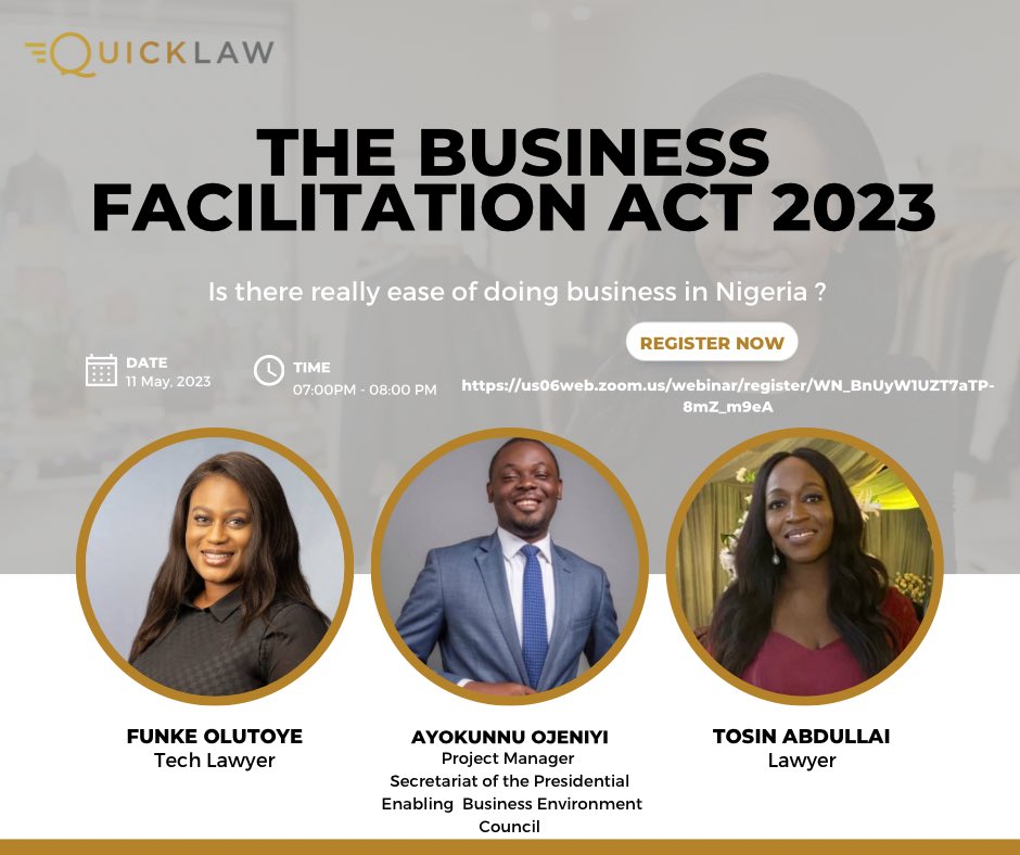 quicklaw_ng's tweet photo. Quicklaw has yet another exciting discussion on the horizon. Next week, we will be delving into The Ease of Doing Business in Nigeria. Join in on the conversation as we learn from a panel of seasoned individuals ( ) as they analyse the effectiveness of government’s initiatives. https://t.co/dTz7uBRyx9